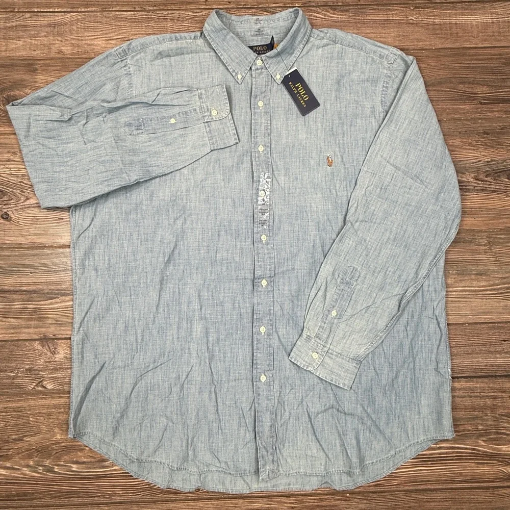 Polo Ralph Lauren Men Size 2XLT Button Down Shirt Blue Chambray Big & Tall NWT